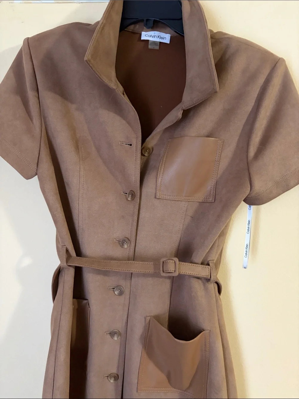 Calvin Klein Brown Short-Sleeve Shirt Dress with Belt - Picture 3 of 5